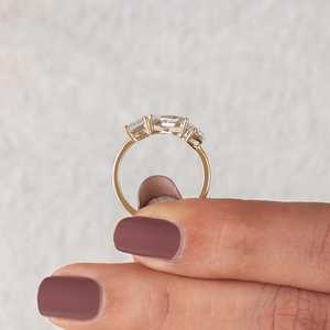 Anillo de tres piedras con diamantes cultivados en laboratorio, corte pera, marquesa y esmeralda, para mujer, oro sólido de 14K, formas únicas, regalo para parejas - Product Image 2