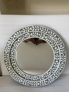 Decorative Wall <b>Mirror</b> for Home Decoration by GIFTY CRAFT Handmade Bone Inlay Luxury Modern Gray <b>White</b> Floral Frame - Product Image 1