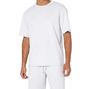 Ensemble T-shirt et short pour homme avec logo personnalisé, surdimensionné, de haute qualité, 100% coton, col rond, épaules dénudées, vêtements de sport pour homme - Product Image 2