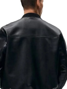 เสื้อแจ็คเก็ตหนังบอมเบอร์สีดำสำหรับผู้ชาย - Product Image 3