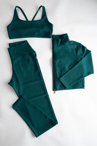 <b>Womens</b> Three Piece Workout Outfit Featuring Performance Jacket Comfortable Sports Bra and High Waist Stretch <b>Leggings</b> - Product Image 3