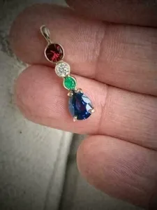 Tishya Diamond Women's Vintage Moissanite Multi Stone Claw Setting Pendant 925 Sterling <b>Silver</b> Weight Gold Plated Colorful - Product Image 4