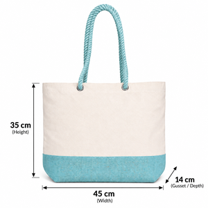 กระเป๋าผ้าใบปอกระเจาธรรมชาติ 45x35x14 ซม. สีน้ำเงิน หูหิ้วเชือก กระเป๋าช้อปปิ้ง กระเป๋าชายหาด ขายส่ง รับผลิตแบบ OEM - Product Image 2