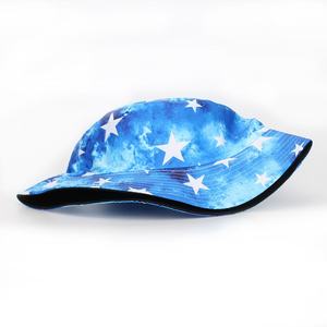 Unisex Bucket <b>Hat</b> Blue Tie-Dye White Stars Pattern Casual Spring Summer Adult <b>Hat</b> - Product Image 2
