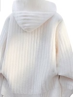 Pull à capuche noir en maille pour homme, effet deux pièces, demi-zip boutonné, coupe oversize ample, texturé côtelé, manches longues