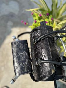 Luxury Genuine Leather Duffel Bag with Embossed Floral Design Zipper Closure Travel <b>Backpack</b> Durable Handcrafted Style - Product Image 2