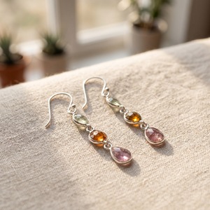 Multi Gemstone <b>Dangle</b> <b>Earrings</b> 925 Sterling <b>Silver</b> Tourmaline Citrine Peridot Faceted Drop Jewelry Dainty Gift For Women - Product Image 4