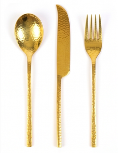 Ensemble de couverts plaqués or 3 pièces, luxe moderne, couverts durables en métal, cuillère, fourchette, couteau pour la cuisine et la maison - Product Image 1