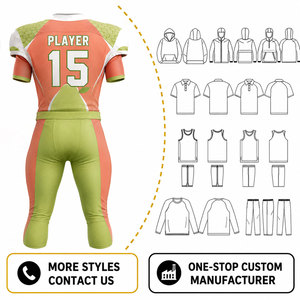 Ensemble Maillot et Pantalon de Football Américain Personnalisé par Sublimation pour Homme – Col en V, Orange et Vert, Anti-humidité, Coupe Ajustée, Manches Courtes - Product Image 3