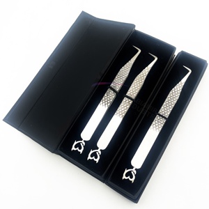 RMI Stainless Steel <b>Silver</b> Eyelash Extension Tweezers Set Bottom Design And 1pcs /2pcs Tweezer Card Box Packaging Set - Product Image 3