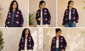 Chaqueta gruesa de invierno para mujer, con bordado floral, reversible, estilo vintage Suzani, forro de terciopelo y algodón, cuello alto y manga larga. - Product Image 4