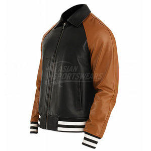 Chaquetas Varsity de Cuero para Uso Diario Informal, Corte Estándar, Cómodas, con Puños Acanalados - Product Image 2