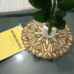 Handmade Glass <b>Beaded</b> Round Placemat Gold White Floral Traditional Eco-Friendly <b>Charger</b> <b>Plate</b> Tableware - Product Image 5