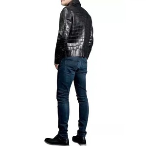 Veste de motard en cuir de vache véritable noir pour homme, imprimé crocodile - Product Image 2