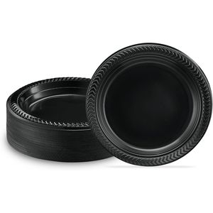 100 Piatti da Dessert in Plastica Nera Leggeri da 6 Pollici, Piccoli e Usa e Getta per Feste e Matrimoni - Product Image 1