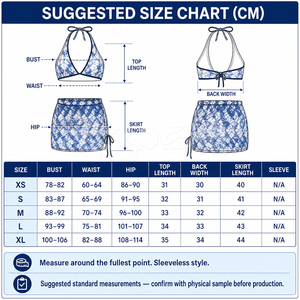 Women’s Blue Tie Dye <b>Two</b> <b>Piece</b> Beachwear <b>Set</b> With Halter Bikini Top And Adjustable Ruched Swim Skirt - Product Image 6