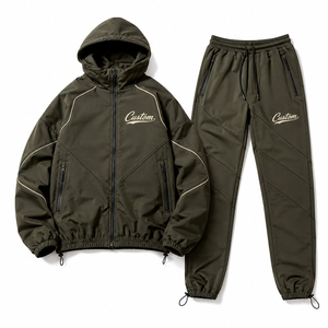 Ensemble de survêtement noir pour homme, veste à capuche zippée et pantalon de jogging avec imprimé lettres, tenue sportive - Product Image 2