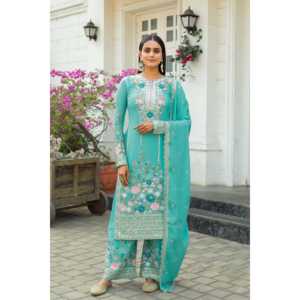 Conjuntos de diseñador para mujer Pure Chinon Silk Top Plazzo Dupatta para ropa de fiesta - Product Image 1