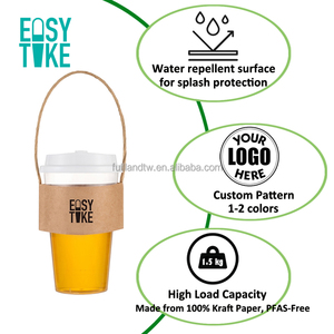 Custom Printed Logo Biodegradable Eco-Friendly Reusable Kraft Paper <b>Cup</b> Sleeve with Handle for Boba and Pickup Packaging - Product Image 2