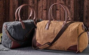 Bolsa de Viaje de Lona y Cuero Personalizada con Cierre, Estilo Vintage, Gran Capacidad, Impermeable, LCTB-0009 - Product Image 2