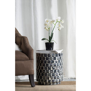 Tabourets carrés gris fumé foncé, mosaïque artisanale en nacre, petite table d'appoint pour la décoration du salon et de la chambre. - Product Image 4
