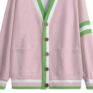 Cardigans de sororité personnalisés à col en V, manches longues, roses et verts unis, brodés du logo, tricotés, décontractés, boutonnés, écologiques - Product Image 4