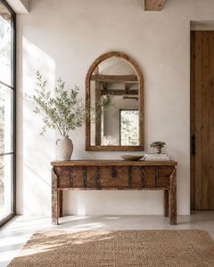 Miroir mural cintré en bois de récupération, rustique, en bois massif, cadre courbé vintage, style ferme, pour salle de bain, entrée, coiffeuse, salon, maison - Product Image 6