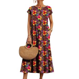 Women's Hawaii Tropical Floral Novelty <b>Dress</b> Crew Neck Short Sleeve <b>Plus</b> <b>Size</b> Casual <b>Dresses</b> <b>with</b> <b>Pockets</b> - Product Image 1