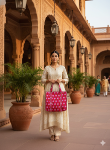 Sac fourre-tout en coton matelassé artisanal de qualité supérieure, grande capacité, pliable, imprimé floral ethnique, écologique, sac à main pour femme - Product Image 2