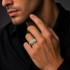 925 Sterling <b>Silver</b> <b>Mens</b> Triple Row Diamond Bar <b>Ring</b> High Polish Modern Geometric Band Wedding Party Daily Wear Fine Jewelry Gif - Product Image 1
