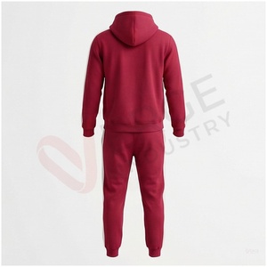Ensemble de survêtement rouge pour homme, manches longues, capuche, fermeture éclair sur le devant, logo, couleur unie, respirant, coupe décontractée, vêtements d'automne - Product Image 2
