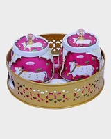 Ensemble de pots décoratifs en métal écologiques de style Pichwai avec plateau pour la décoration de mariage et de Diwali à la maison