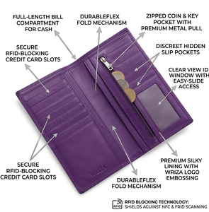 Portefeuille long en cuir véritable à motif crocodile violet Wriza Premium pour homme avec doublure de luxe et design élégant et fin, boîte cadeau - Product Image 4