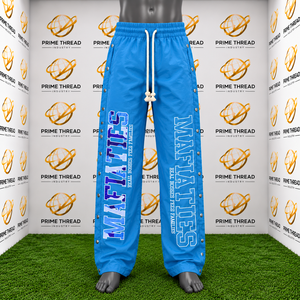 Hot Selling <b>Men's</b> Blue Snap Button Track Pants Side Custom Letter Print <b>Elastic</b> <b>Waist</b> Drawstring Straight Leg Streetwear <b>Trouser</b> - Product Image 6
