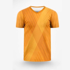 Maillot de football pour homme à col en V géométrique orange, manches courtes, en polyester respirant, uniforme de football toutes saisons - Product Image 1