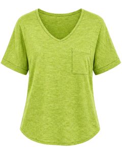 Camiseta Casual Personalizada para Mujer, Cuello en V, Color Verde Lima, Manga Corta, Mezcla de Algodón, Suave y Ligera, con Bolsillo, Cómoda para el Uso Diario en Verano - Product Image 1