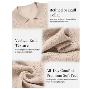 Men’s Beige Knitted Polo Shirt Short Sleeve Textured Stripe Polo Shirt Breathable Fabric Casual Wear OEM ODM Available - Product Image 6