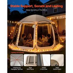 Beige 12 X 11 ft <b>Pop</b>-<b>Up</b> Screen House <b>Tent</b> for 10-12 People Portable Screened Canopy Carry Bag Netting Sides Ground Stakes for - Product Image 5