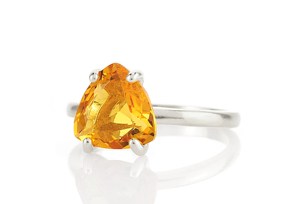 Solid 925 Sterling <b>Silver</b> Unique Natural Citrine Trillion Faceted Cut Gemstone Prong Setting Dainty <b>Solitaire</b> <b>Rings</b> Fine Jewelry - Product Image 2