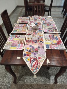 Handmade Embroidery Bohemian Floral 100% Cotton Eco-Friendly Anti-Slip <b>Table</b> <b>Runner</b> Set with 6 Mats for Home & <b>Wedding</b> Decor - Product Image 5