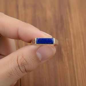 Anillo de lapislázuli hecho a mano, plata de ley 925, joyería minimalista con piedra preciosa en forma de barra para mujer, regalo. - Product Image 1