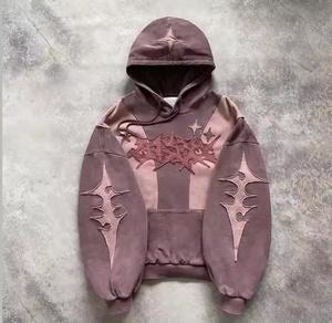 ร้อนขายผ้าฝ้ายอาทิตย์จางผู้ชายHoodieไม่มีสายกราฟิกเฮฟวี่เวทด้อยแพทช์ตัดและเย็บบนHoodieสําหรับผู้ชายและผู้หญิง - Product Image 2