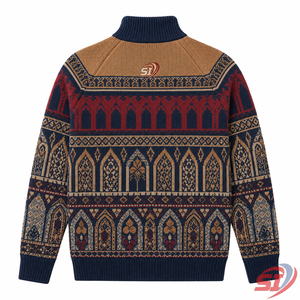 Veste en tricot jacquard personnalisée pour homme en laine/acrylique, avec fermeture éclair intégrale, cardigan côtelé, tricotage de style traditionnel, OEM ODM - Product Image 2