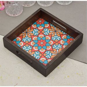 Ensemble de plateaux de service en bois faits à la main avec incrustations marocaines, plateaux décoratifs imbriqués pour table basse et décoration intérieure - Product Image 6