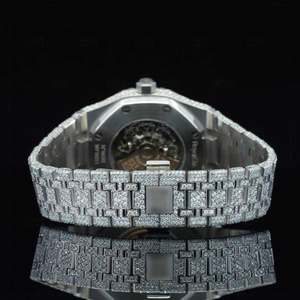 Montre Hip Hop en acier inoxydable argenté avec bracelet en moissanite et cadran rouge à chiffres arabes, couleur et clarté DE-VVS, montre de créateur pour homme - Product Image 4