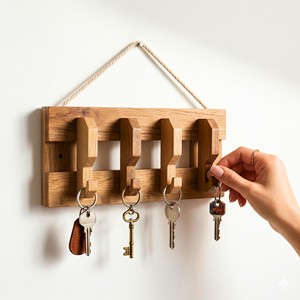 Mango Wood Minimalist Wall <b>Key</b> Holder 4 Pegs Wholesale India - Product Image 1