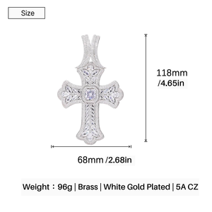 Pendentif Croix Iced Out en Moissanite Diamant, Chaîne Cubaine en Argent 925, Bijoux Hip Hop - Product Image 2