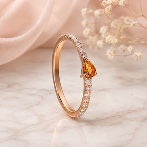 Unique Pear <b>Citrine</b> <b>Ring</b> with Full Pave Band Rose Gold Elegant Women’s Jewelry Gemstone <b>Ring</b> 10K 14K 18K 925 935 Silver - Product Image 1
