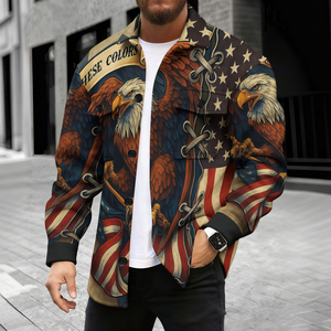 Chaqueta de Hombre con Estampado de la Bandera del Día de la Independencia para Primavera y Otoño, Chaqueta Moderna y Versátil con Patrón de la Bandera de EE. UU., Cortavientos - Product Image 2