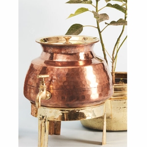 Distributeur d'eau de luxe en cuivre martelé avec support en laiton, pot à boisson vintage pour hôtel, mariage, traiteur - Product Image 3